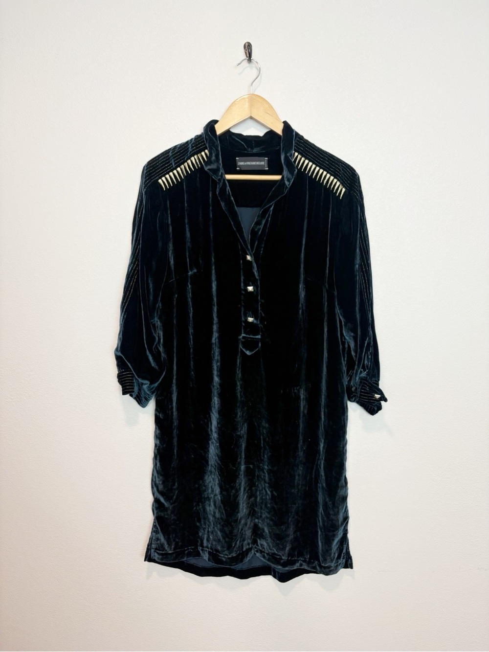 Zadig & Voltaire Velvet Tunic Dress with Gold Stud Detail Silk Blend Size Small